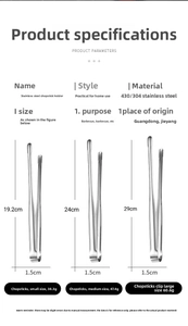 Detailed size chart for stainless steel food tongs in small, medium, and large sizes