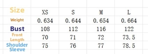 Detailed size chart for women oversized hooded puffer coat showing chest and length measurements