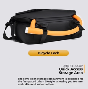Detail of crossbody bike bag featuring waterproof fabric and U-lock storage compartment