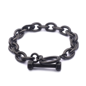 Bracelet chaîne en acier inoxydable noir mat avec fermoir à bascule haltère industriel