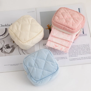 Quilted corduroy sanitary napkin storage bag for women portable travel makeup pouch