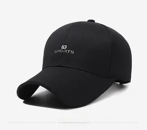 Detailed side profile of a black baseball cap with sports logo and structured crown