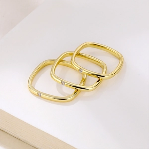 Minimalist Square Ring 18K Gold Plated Copper Inlaid Round Cubic Zirconia Geometric Chic Jewelry Women