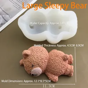 Detailed 3D bear silicone mold for mousse cake showing dimensions and textured finish