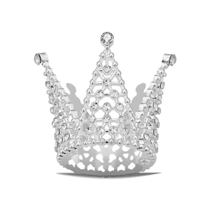 Close-up of silver mini crown with sparkling rhinestones for cake decor or kids hair