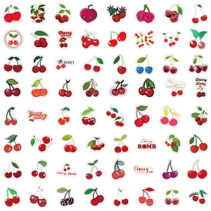 Set di 60 adesivi impermeabili con ciliegie per decorazioni fai-da-te di valigie