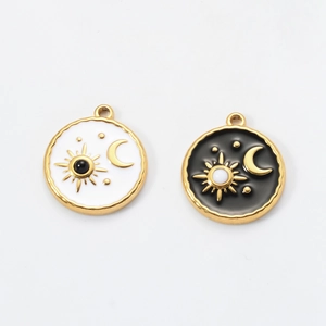 Stainless steel tarot sun moon pendants with enamel inlay for DIY jewelry making