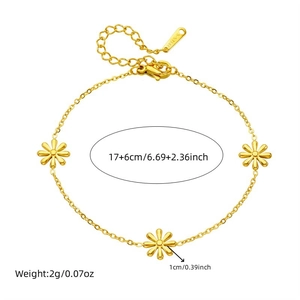 Goldenes Gänseblümchen-Armband aus Edelstahl mit Blumenanhängern und Größenangaben