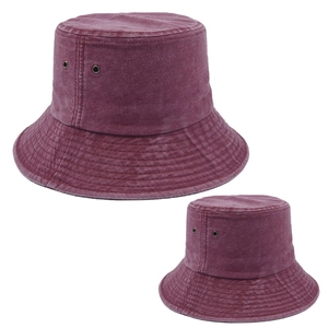 Vintage washed canvas bucket hat in burgundy with metal eyelets and reinforced stitching