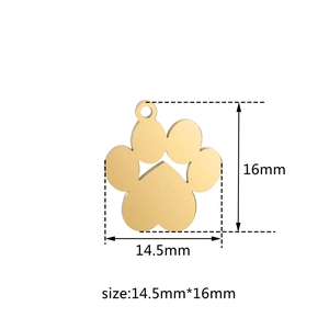 Poliertes Gold-Edelstahl-Pfotenanhänger mit Herz-Ausschnitt, Größe 14,5 mm x 16 mm