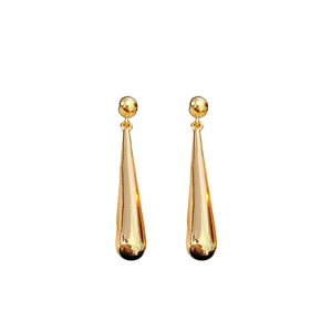 Minimalist gold teardrop earrings for women featuring a polished mirror finish on white background