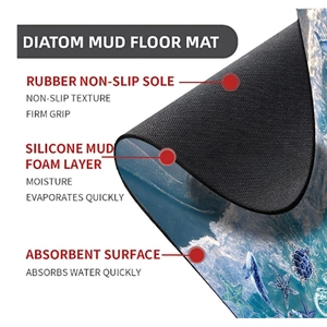 Detailed layered view of quick-dry absorbent diatom mud bath mat with non-slip rubber base