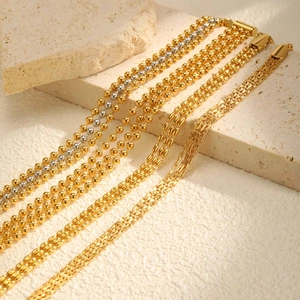 Minimalist Stainless Steel Layered Bracelet For Women Gold Silver Plated Bead Snake Chain Multi Row Fashion Hand Jewelry Gift