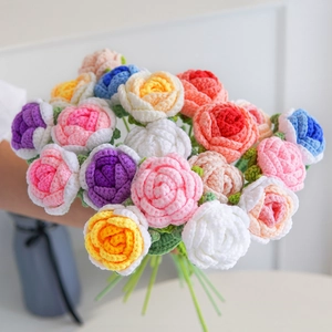 Handmade Crochet Flower Bouquet Milk Cotton Knitted Artificial Flowers For Home Decor Valentine Mother Day Birthday Gift