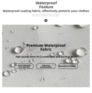 Macro shot of waterproof twill fabric texture with water droplets on the apron surface