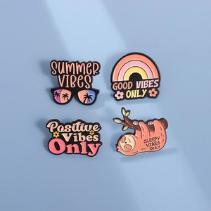 Enamel pins set with colorful summer vibes rainbow and sloth cartoon designs