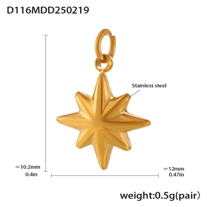 Macro shot of 18k gold plated octagonal star pendant with precise measurements in mm