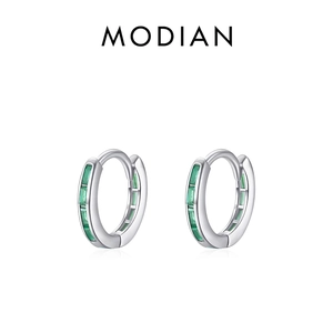 S925 sterling silver hoop earrings featuring emerald-cut green cubic zirconia stones