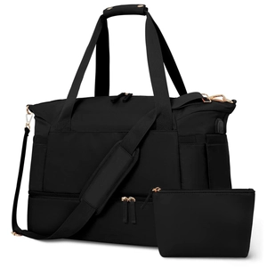 Waterproof fitness travel bag with gold metal hardware and matching small pouch