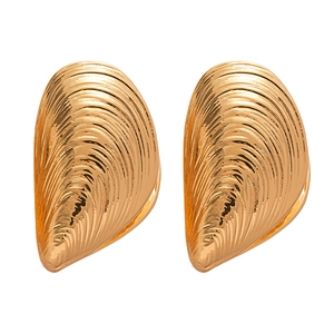 Elegant gold ocean style conch earrings with metallic seashell texture for women