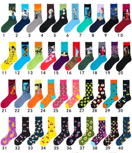 Detailed grid showing 40 creative oil painting and fruit pattern cotton crew socks