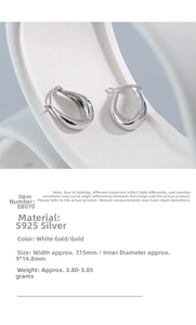 Macro shot showing dimensions and S925 sterling silver U-shaped earring specifications
