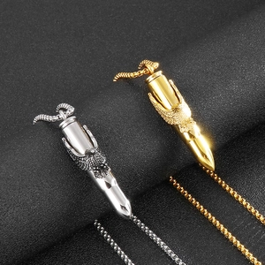 Punk style stainless steel eagle bullet pendant necklaces in gold and silver finish