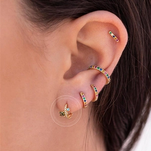 Luxurious S925 silver needle hoop earrings with irregular colorful zircon stones