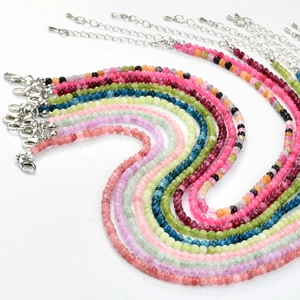 Collection of colorful crystal beaded necklaces with lobster clasp in various vibrant hues