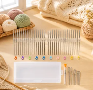22-piece crochet hook set with metal needles, colorful markers, and clear storage case