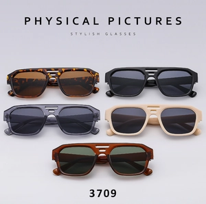 Selection of retro square sunglasses in multiple colors with thick frames and double bridge