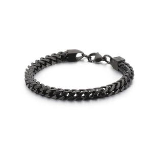 Polished black stainless steel Cuban link chain bracelet with a secure lobster clasp