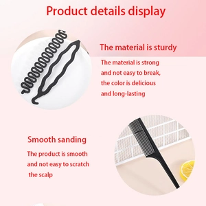 Black wavy headband and fine-tooth tail comb set on a pink gradient background