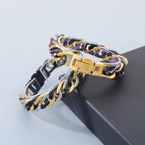 Bracelets gourmette minimalistes en acier titane arc-en-ciel et or pour couples style hip hop