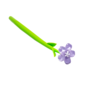 Detailed view of the purple flower silicone head and green stem of the creative clover pen
