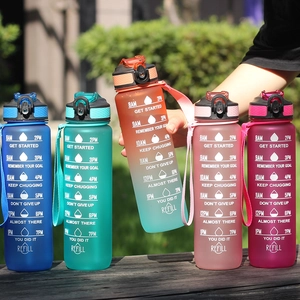 Motivational Sports Water Bottle Frosted Plastic Time Marker Leakproof Gradient Outdoor Portable Strap