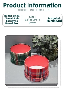 Detailed size specifications for red and green plaid Christmas round gift boxes