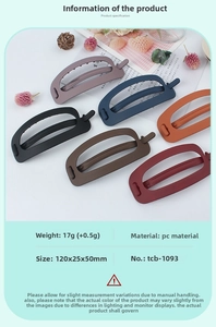 Detailed view of large matte square hair claws in multiple colors with size specifications