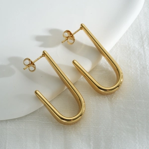 Minimalist Stainless Steel U-Shaped Hoop Earrings For Women 18K Gold Plated Geometric Bar Earrings Hypoallergenic Jewelry