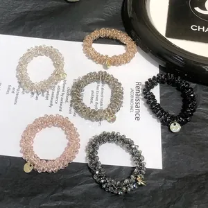 Elastic crystal bead hair ties and bracelets set with elegant gold round charms