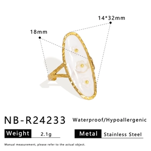 Product specifications of the stainless steel flower ring with 18mm diameter and 2.1g weight
