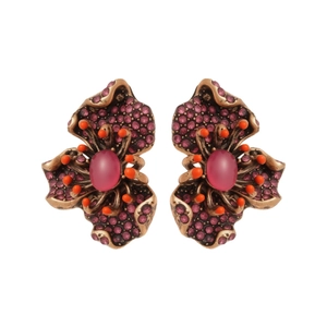 Boucles d'oreilles fleurs vintage avec pétales en cristal rose et base en métal doré
