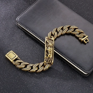 Vintage gold tiger head bracelet for men featuring hip-hop style and relief detailing