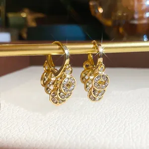Legierung Strass Neu Chinesischer Stil Münze Hängeohrringe Gold Vintage Luxus Reichtum Charme Für Damen