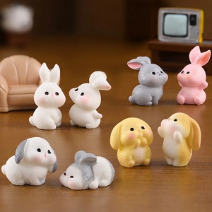Cute Miniature Rabbit Figurine Resin Animal Micro Landscape Decoration Small Bunny Desktop Ornament DIY Fairy Garden
