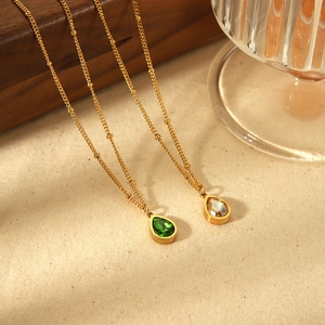 Teardrop Pendant Necklace Titanium Steel Zircon Water Drop Luxury Bead Chain Non Tarnish Jewelry For Women