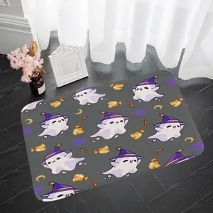Απορροφητικό χαλάκι Halloween με φαντάσματα και κολοκύθες σε γκρι ξύλινο δάπεδο