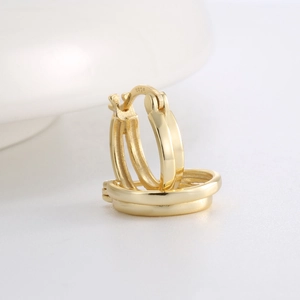Minimalist double layer hoop earrings in 14K gold plated S925 silver with a polished finish