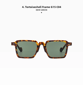 Detail of square demi frame sunglasses with G15 green lenses and metal rivets