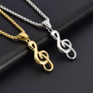 G-Clef Music Note Pendant Necklace Stainless Steel Hip Hop Fashion Jewelry For Men Women Polished